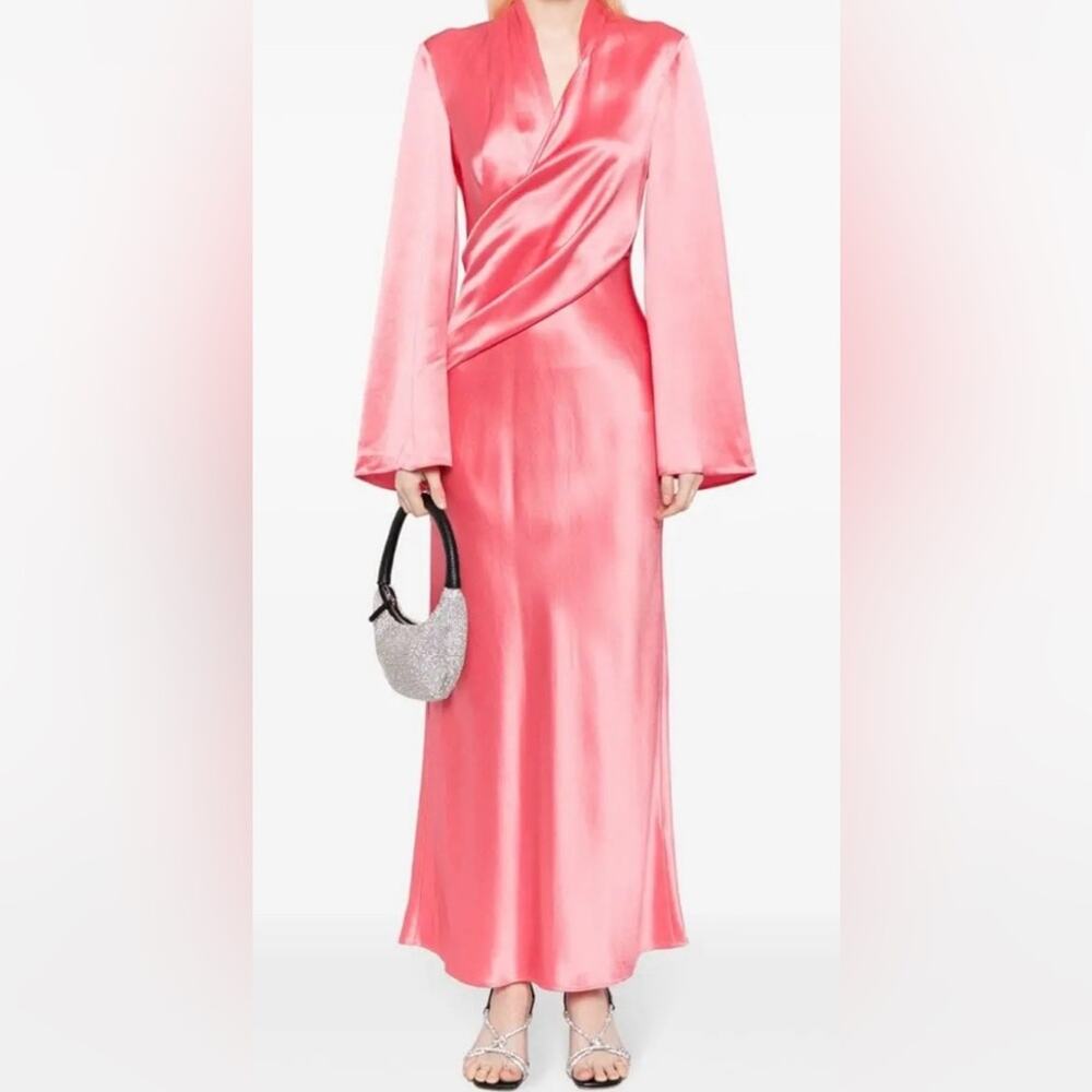 Acler Pink Picadilly Satin Dress Gown Australian Designer Crossover Neck Size 6
